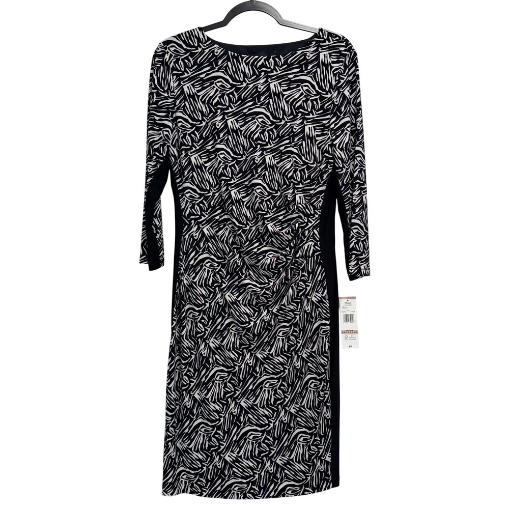 Black Label‎ Evan Picone Womens 12 NWT Sheath Dress Zebra Print Ruched 3/4